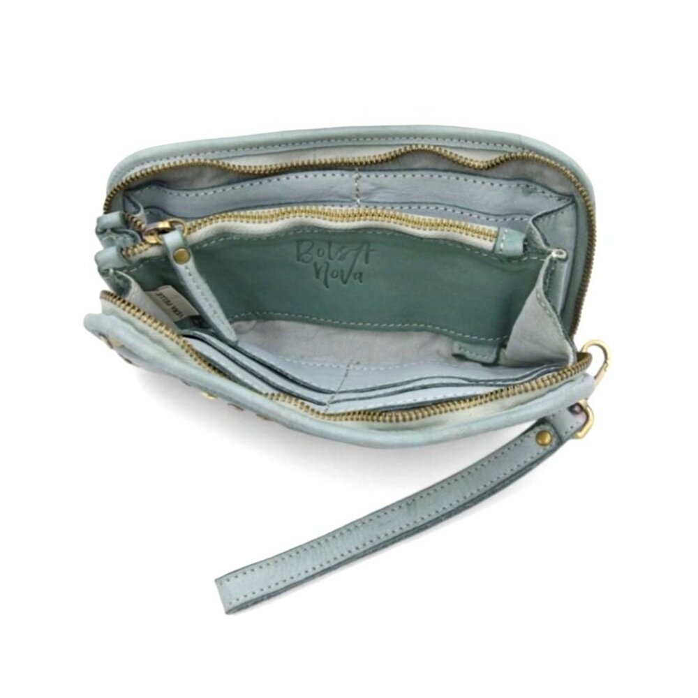Sofia Zip Around Studded Wallet Pistachio Green Italian Washed Leather Wristlet - Picture 4 of 4